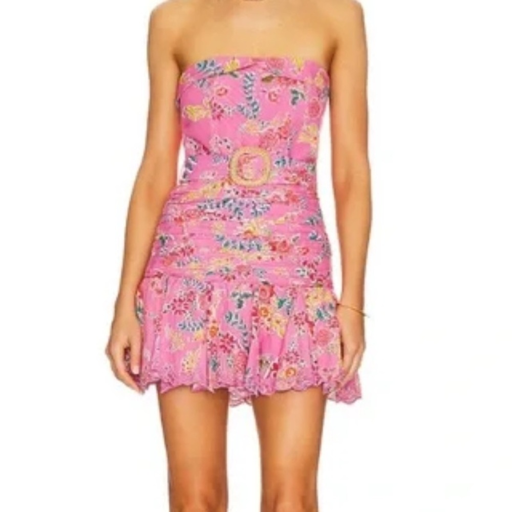 HEMANT & NANDITA Pink Floral Strapless Dress. Size L